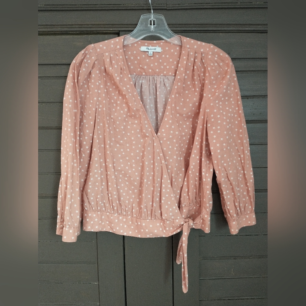Madewell Peach Scatter Star Wrap Top Blouse - Size Small